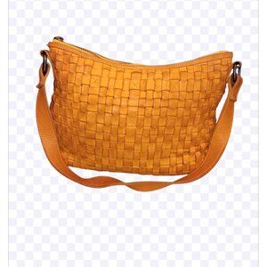 Vintage ashwood Woven Classic Leather Crossbody Bag Yellow